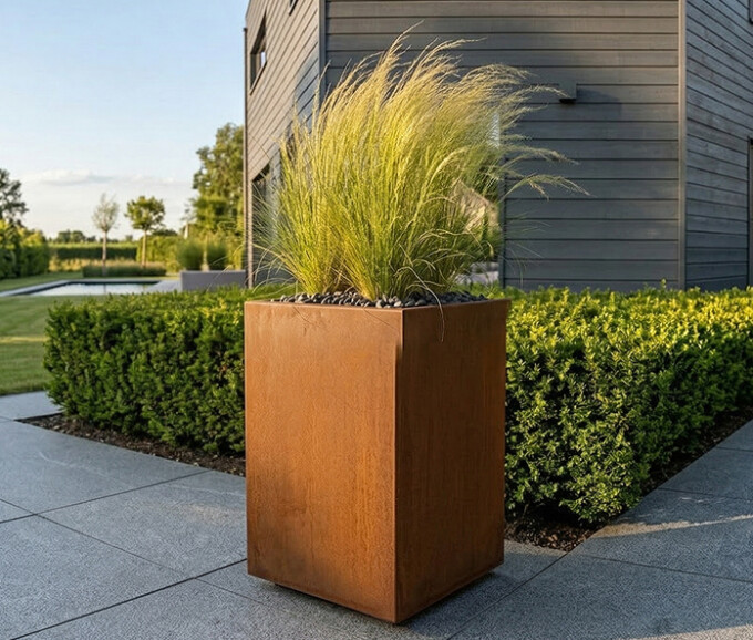 Plantekumme i 3 mm stålplade med skjulte hjul 40 x 40 x 60 cm