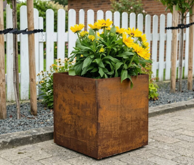 Plantekumme i 3 mm st&aring;lplade med skjulte hjul m&aring;ler 50 x 50 x 50 cm