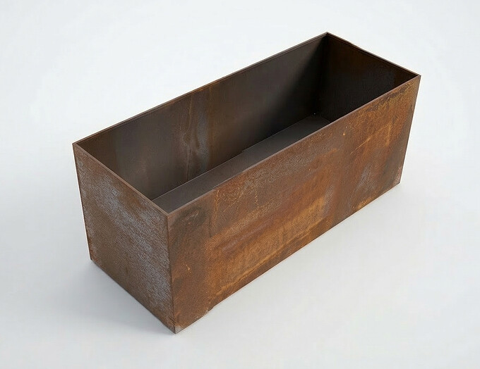 Plantekumme i 5 mm rust stålplade med skjulte hjul 100 x 35 x 50 cm