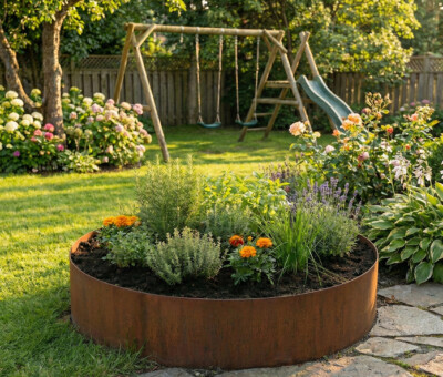 Rundt h&oslash;jbed rusten uden sneglekant H26 cm