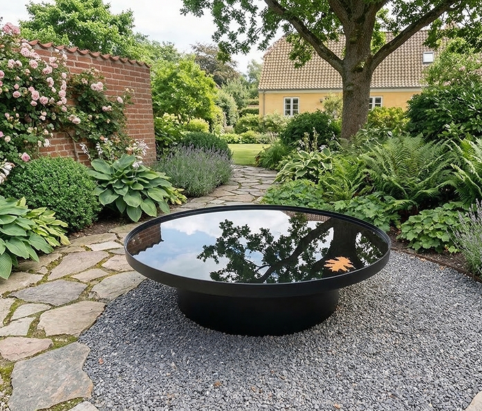 Sort Lakeret Jern Ring Som Ben Til Rundt Spejlbassin Ø70 Cm, Højde 10 Cm - Flot Vandspejl til Haven