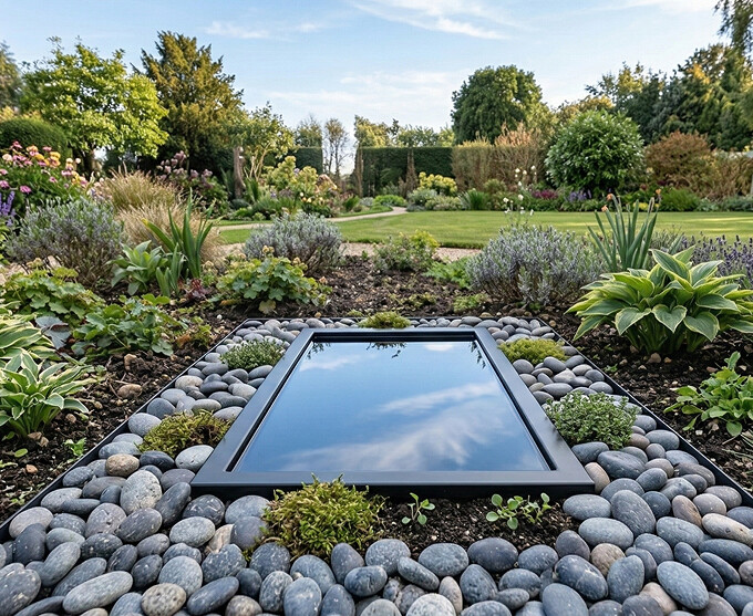 Sortlakeret firkantet spejlbassin med kant 120 x 60 x 10