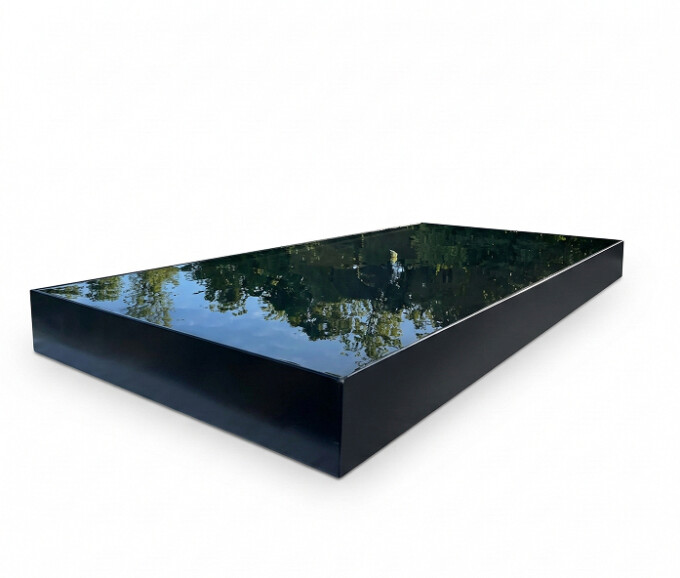 Spejlbassin i 3 mm sort lakeret med målene 120 x 60 x 10 cm