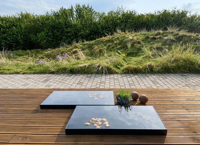 Spejlbassin i 3 mm sort lakeret med målene 120 x 60 x 10 cm