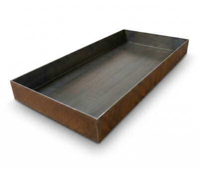 Spejlbassin med 90 cm vandfald i Corten st&aring;l m&aring;ler 200 x 100 x 10 cm