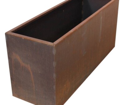 Plantekumme i corten st&aring;l med skjulte hjul 120 x 40 x 55