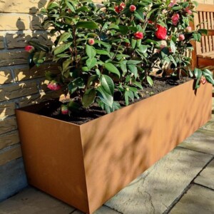 Corten plantekumme 5 mm med skjulte hjul måler 120 x 40 x 40 cm