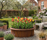 Rundt højbed rusten med sneglekant H26 cm