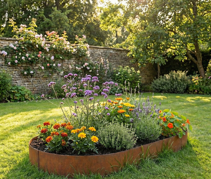 Ovale højbed rusten uden sneglekant H26 cm