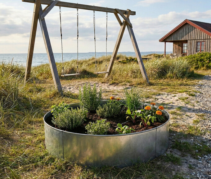 Rundt højbed galvaniseret uden sneglekant H54 cm