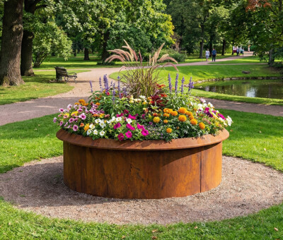 Rundt h&oslash;jbed rusten med sneglekant H40 cm