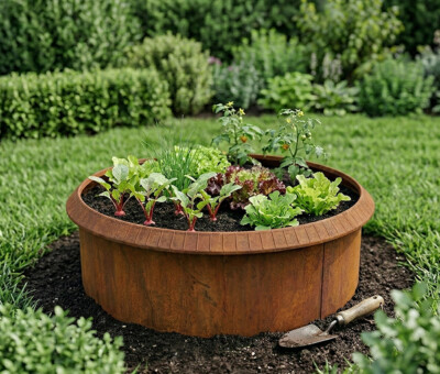 Rundt h&oslash;jbed rusten med sneglekant H54 cm