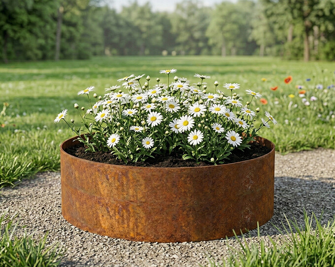 Rundt højbed rusten uden sneglekant H54 cm