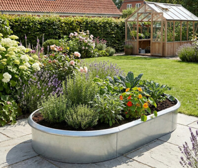 Ovale h&oslash;jbed galvaniseret med sneglekant H40 cm