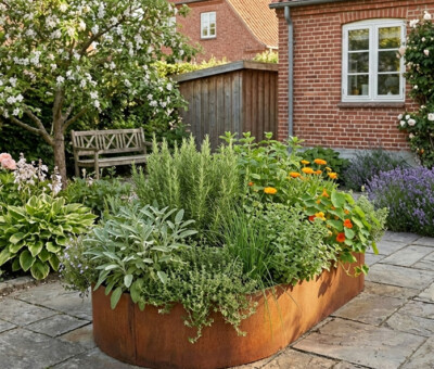 Ovale h&oslash;jbed rusten uden sneglekant H40 cm