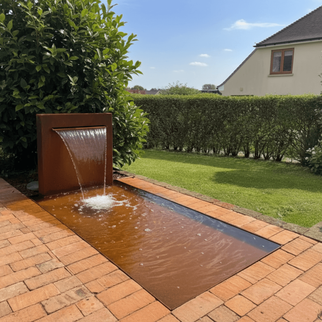 Spejlbassin Med 90 Cm Vandfald i Corten Stål Måler 200 x 100 x 10 Cm - Flot Vandspejl til Haven