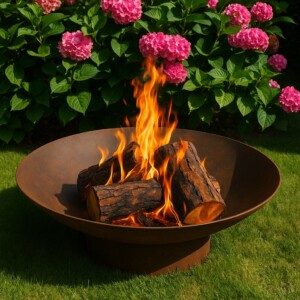 Rundt bålfad i cortenstål uden kant og uden afløbshul