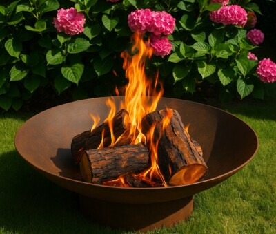 Rundt b&aring;lfad i cortenst&aring;l uden kant og uden afl&oslash;bshul